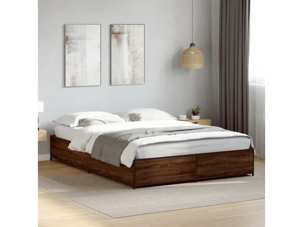 Brown oak bed frame 120x190 engineered wood and metal HVIT21882