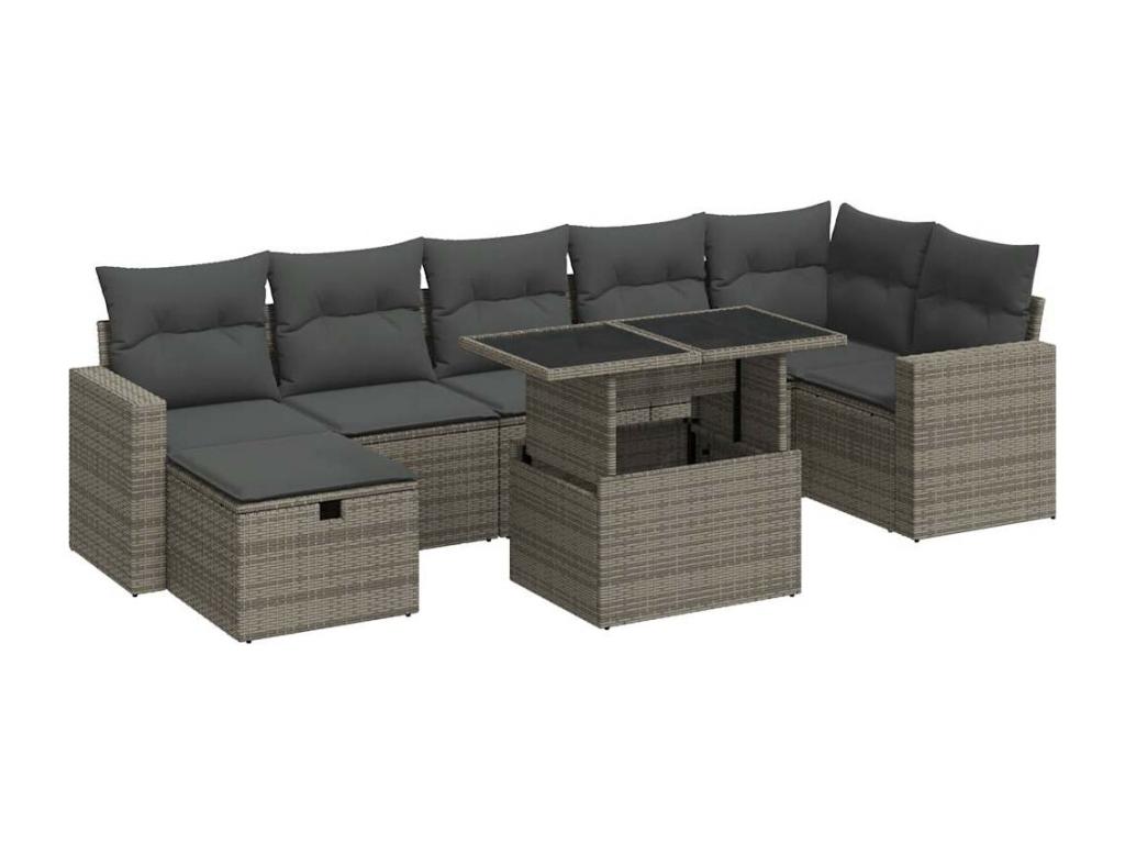 8-piece garden furniture set with grey resin wicker cushions MITY40366