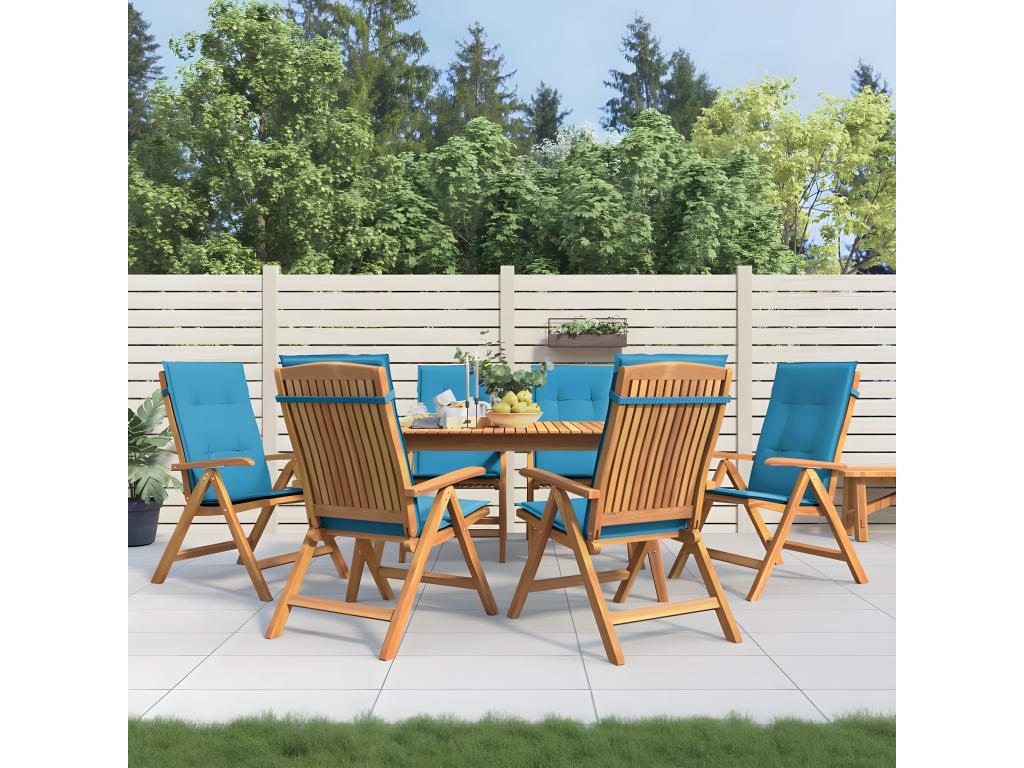 Reclining garden chairs and cushions, set of 6, teak wood ICVC05997