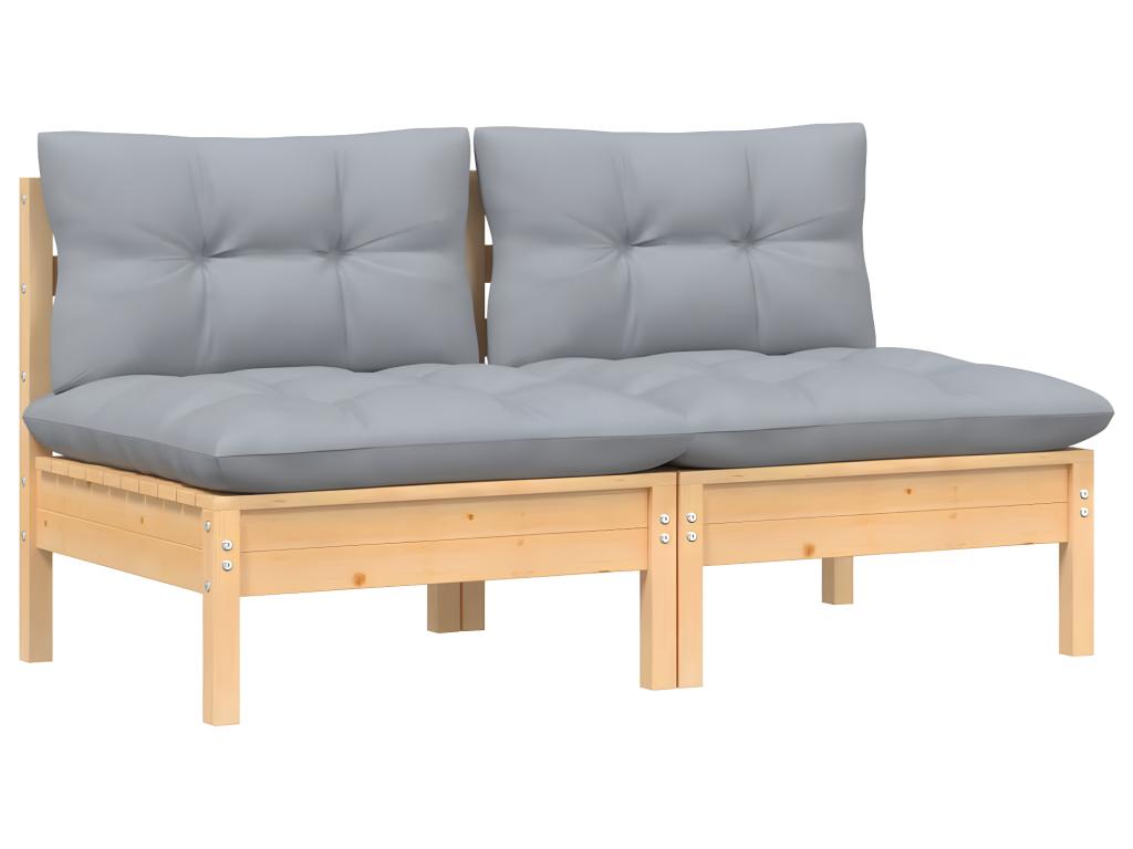 2-seater garden sofa and grey cushions. Solid pine wood. GFZG51468