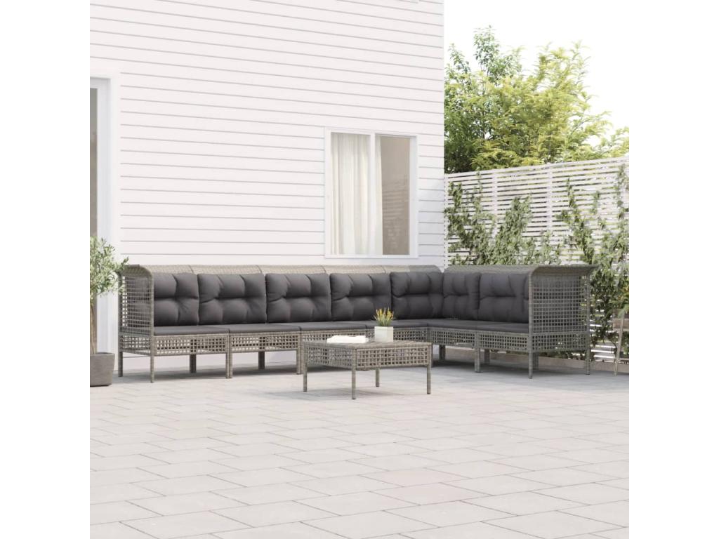 8-piece garden furniture set with cushions, Grey Wicker Resin TDAB43088