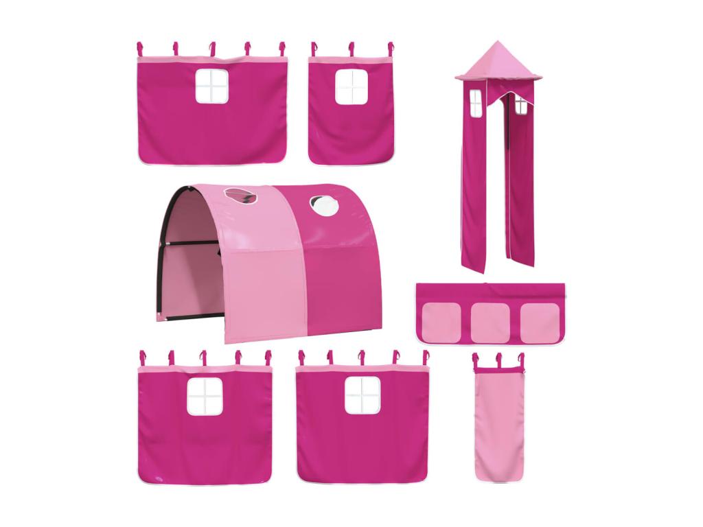 Bunk bed with slide and pink curtains 90x190 cm LQJU81532