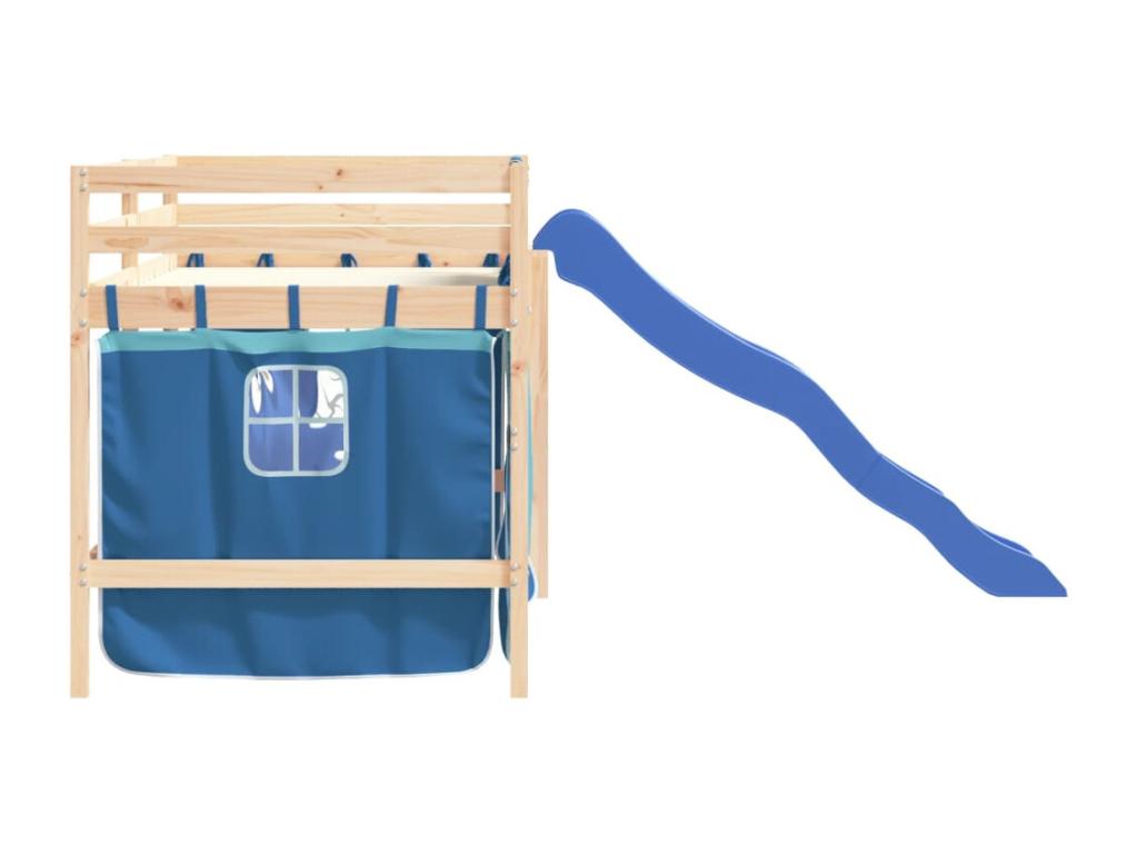 Children's loft bed and blue curtains 80x200cm solid pine wood ZMCG65171