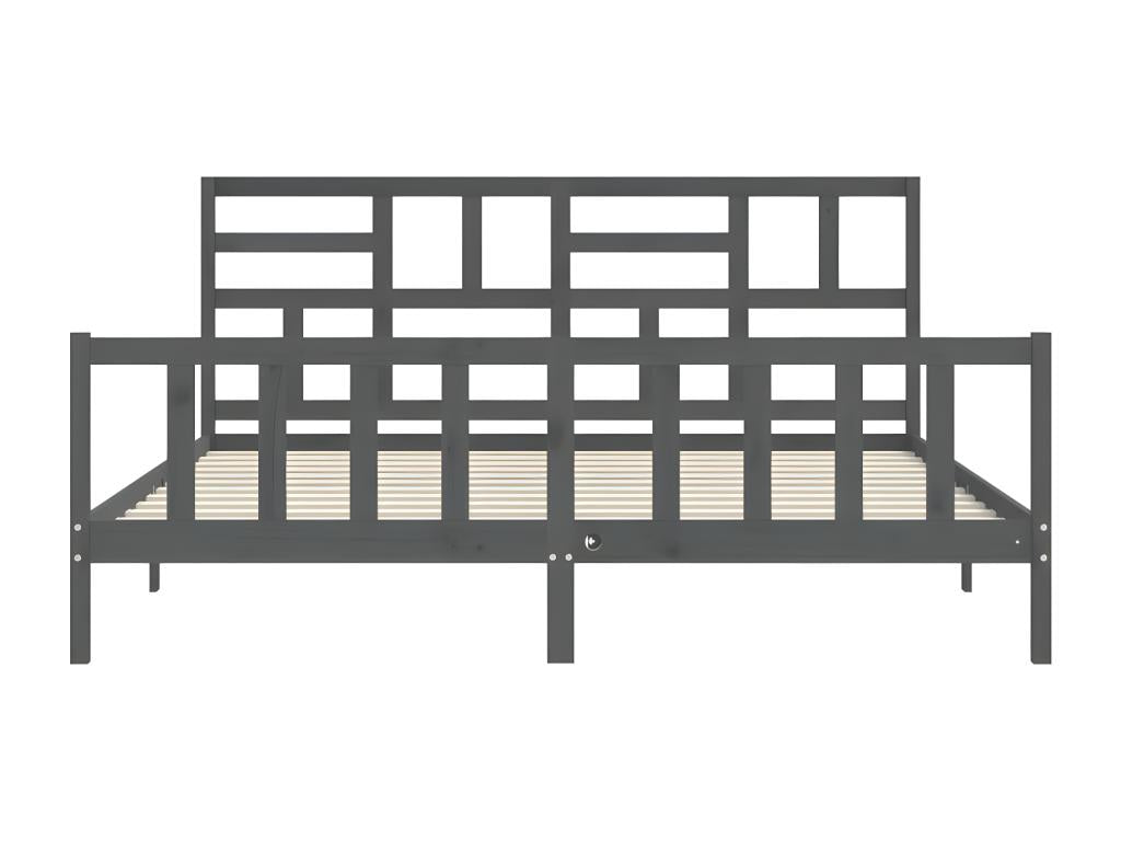 Grey bed frame without mattress, 200x200 cm, solid pine wood STOJ25620