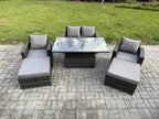 Rattan garden furniture set, height-adjustable dining table, set with 2 large stools ZZZS99306