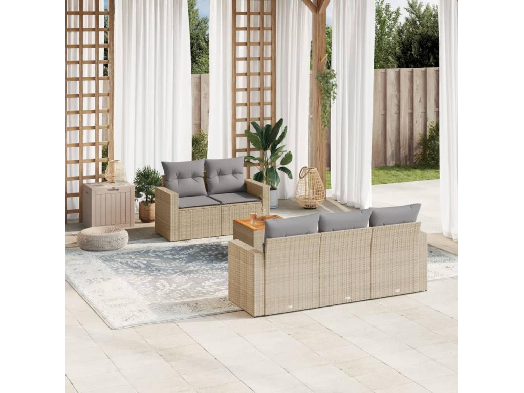 Garden furniture set with cushions, 6 pieces, beige woven resin BKVV79671
