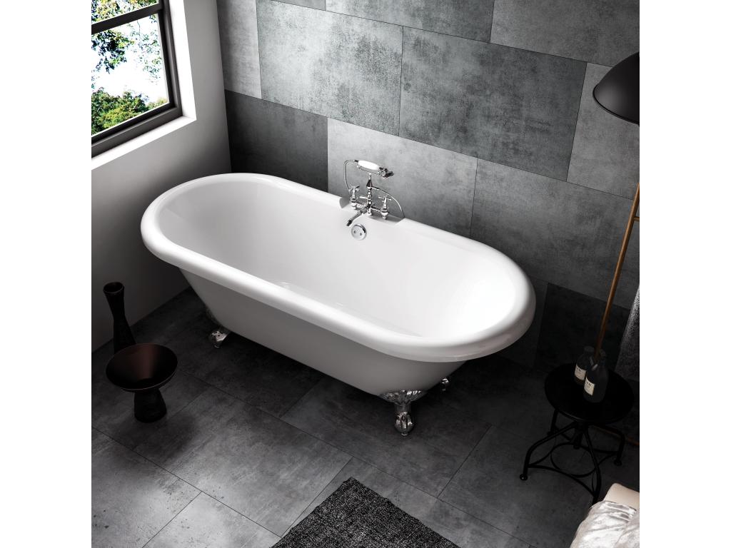 Vintage retro freestanding bathtub, Dekonao White, 170 cm, Dekonao feet, aged red copper, KXQT93849