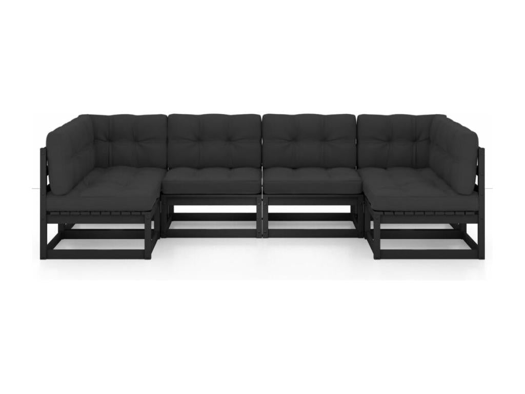 6-piece garden furniture set with cushions, black, solid pine wood, QLYA01152