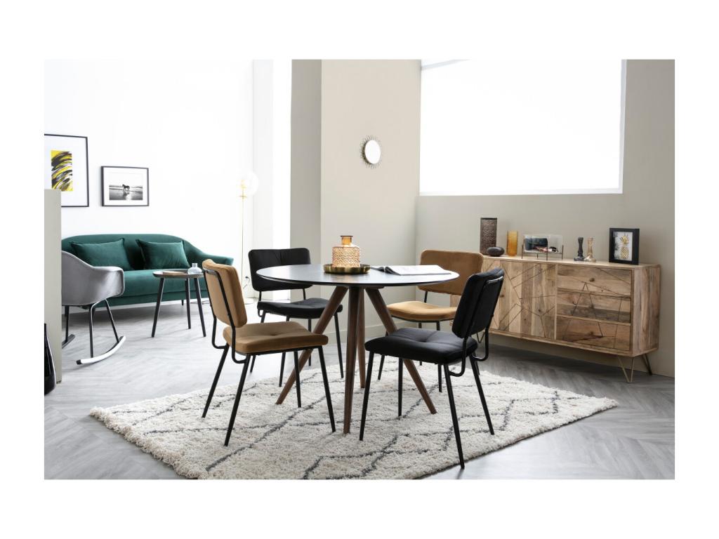 Round designer dining table in walnut and black, D106 cm, Dekonao FHHK55522