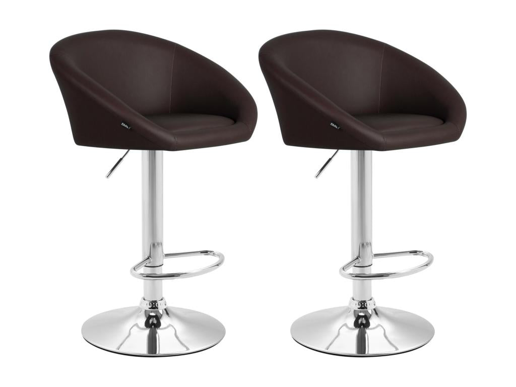 Set of 2 Bar Stools - Faux Leather / Chrome Metal - Brown - Ligniva V2 UTUW86894