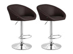 Set of 2 Bar Stools - Faux Leather / Chrome Metal - Brown - Ligniva V2 UTUW86894
