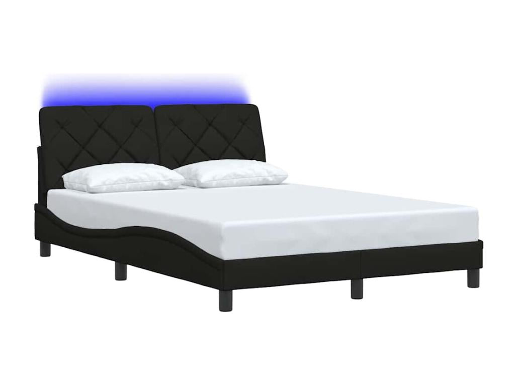 Bed frame with LED lighting, mattress not included, black, 140x200 cm, fabric, NMDJ34679
