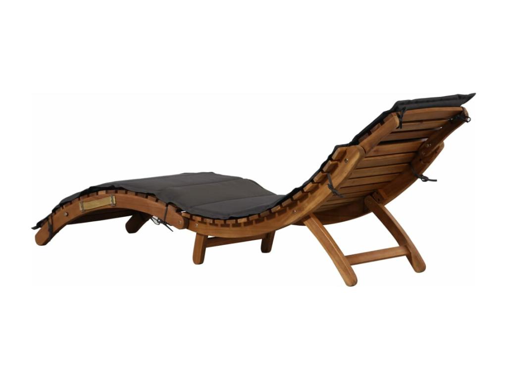 Chaise longue with cushion, solid Dekonao wood, dark grey, UZFV31684