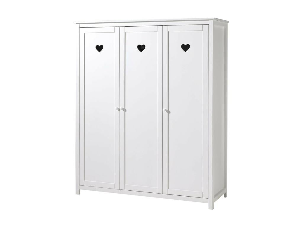 Dekonao - White 3-Door Wardrobe with Openwork Heart Pattern AIBW11236