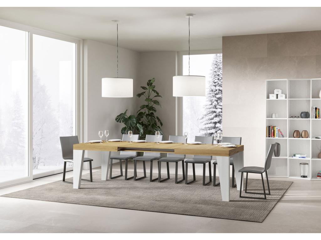 Naxy Mix extendable table 90x160/420 cm, natural oak top, white ash legs, APHK63353