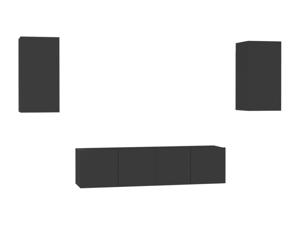 4-piece TV stand set, black engineered wood, FHFZ13512