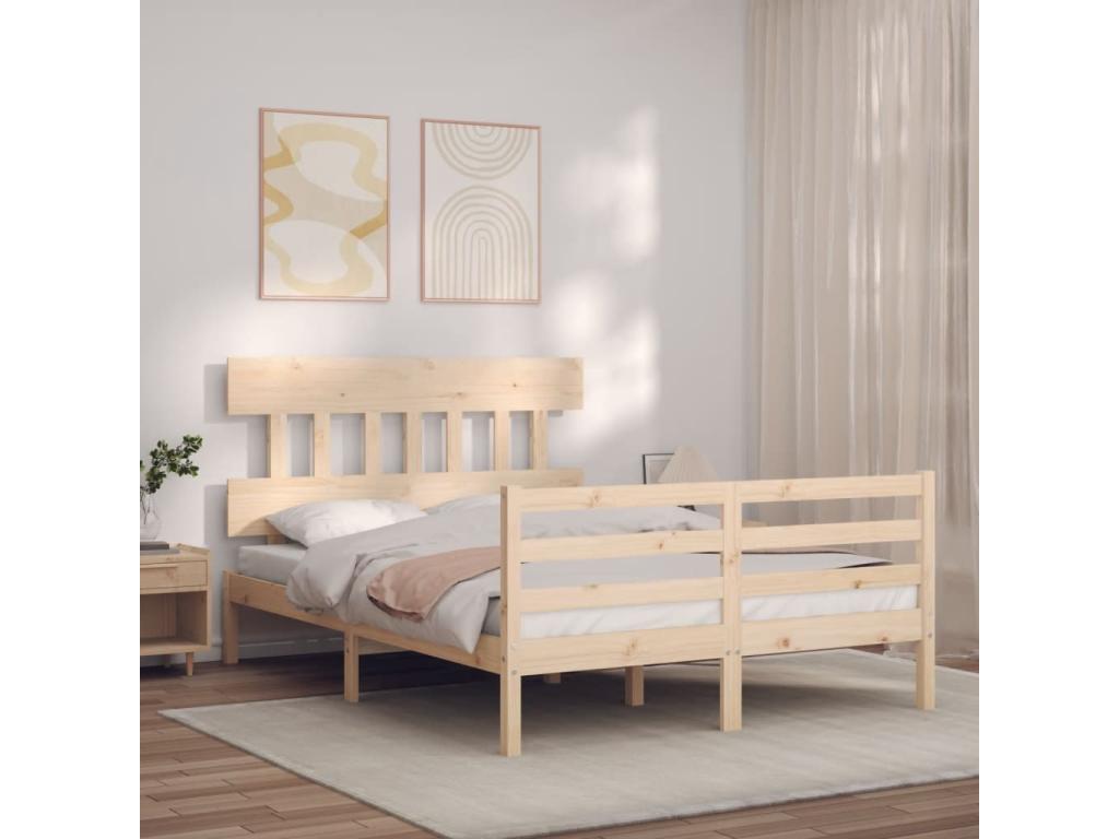 Bed frame with headboard 140x200 cm solid wood CHAQ81901