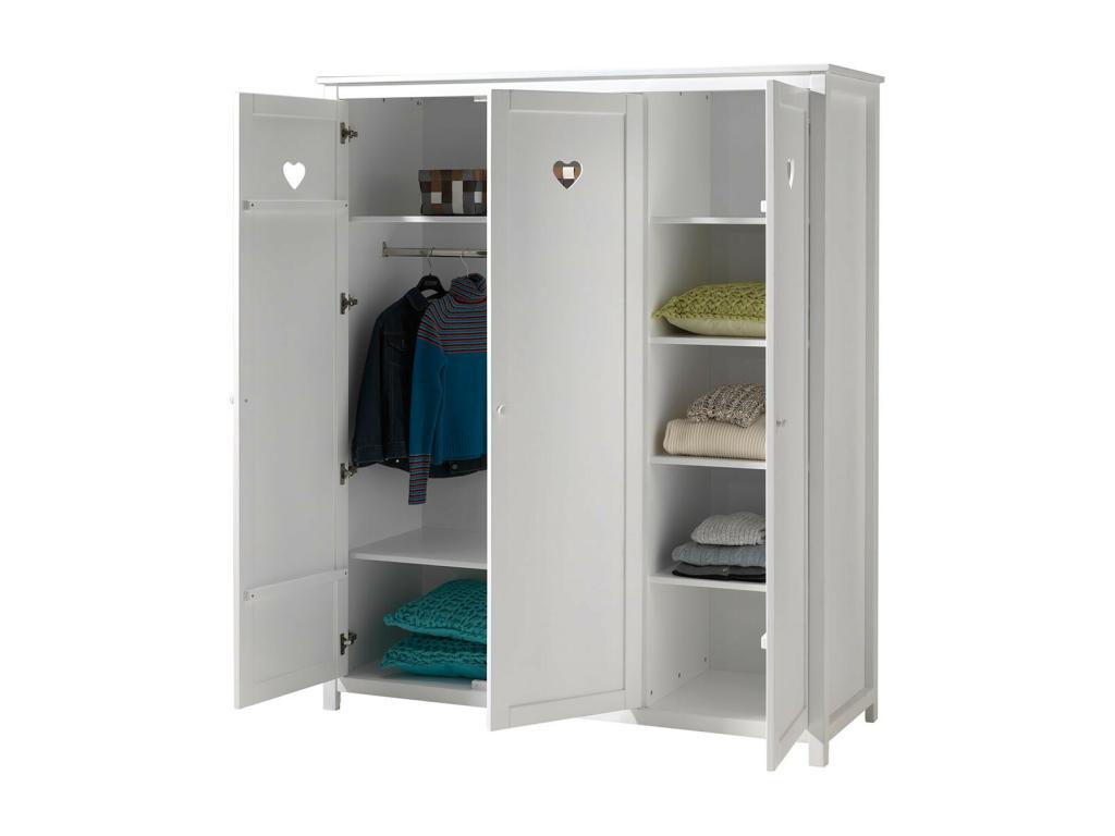 Dekonao - White 3-Door Wardrobe with Openwork Heart Pattern AIBW11236