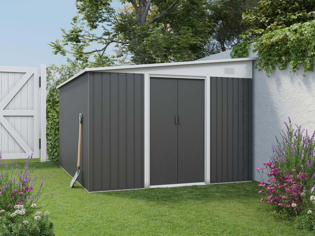 Anthracite galvanized steel lean-to metal garden shed, 9.76 m² - Dekonao QHNL81663