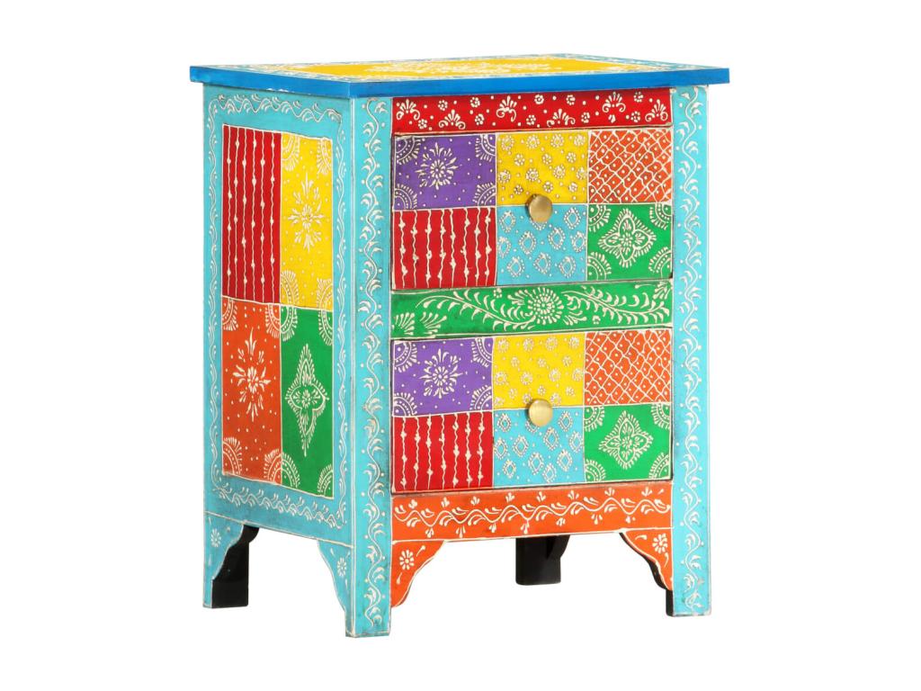 Hand-painted bedside table 40x30x50 cm Mango wood DCJX89781