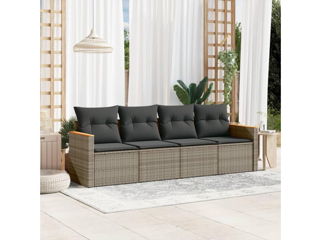 4-piece garden furniture set with grey resin wicker cushions DDSA71248