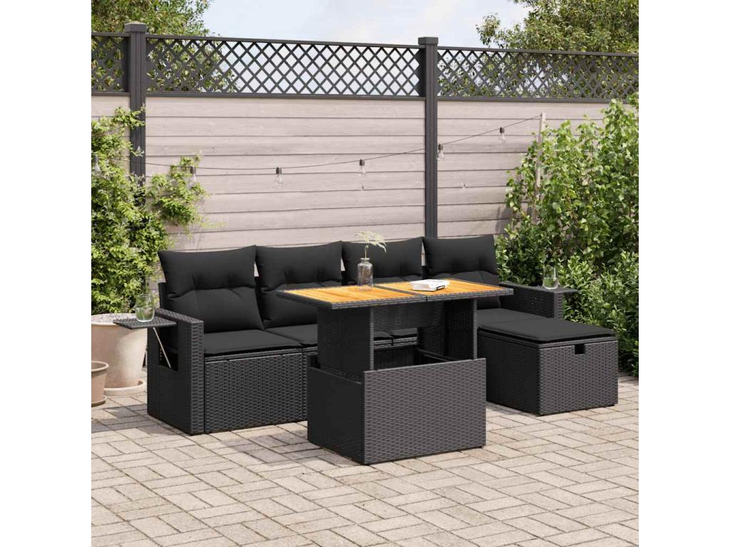 Dekonao JSDW53557 6-piece garden furniture set with cushions, black wicker resin