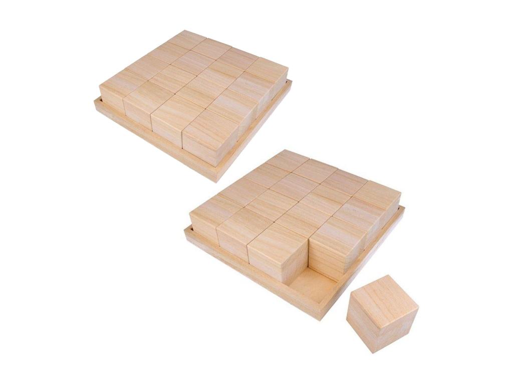 2 trays and 32 wooden cubes - 26.5x26.5x6.5 cm QWPA81676