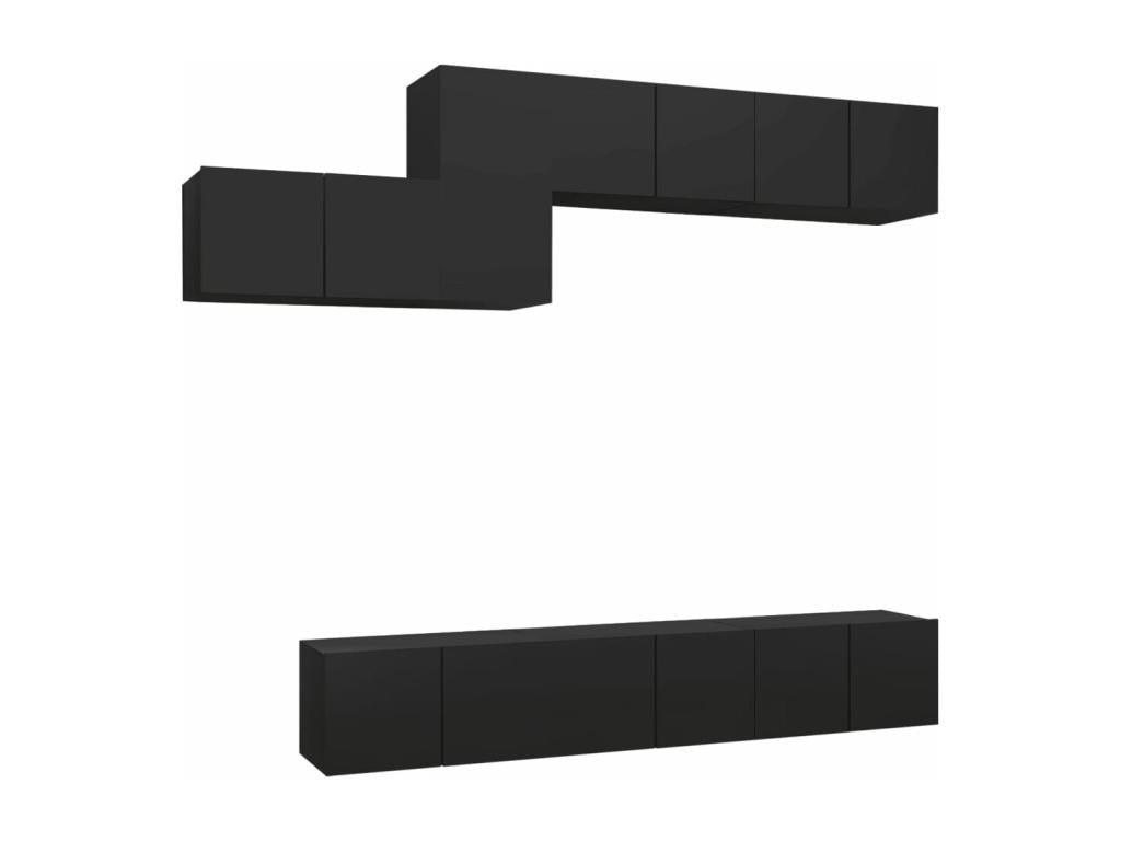 7-Piece TV Stand Set, Black, Chipboard QTWB62612