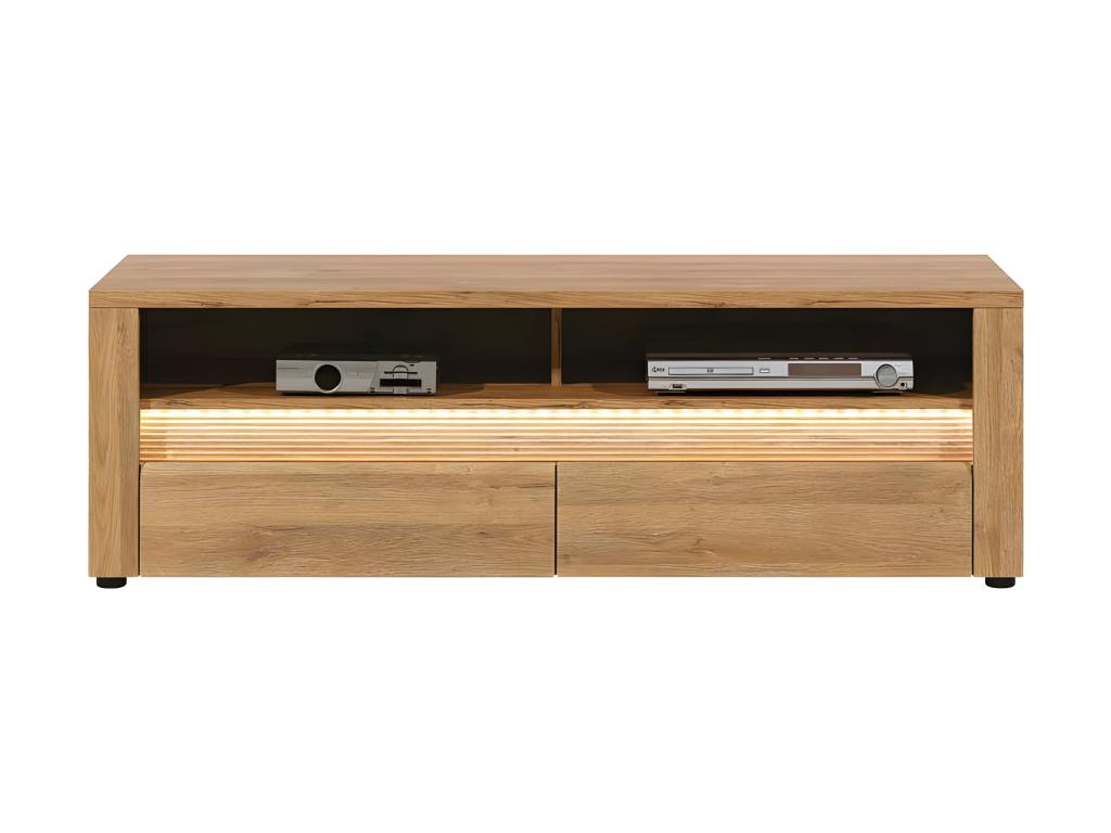 Dekonao Oak TV Stand with 2 Drawers and LED Lighting - W 150 x D 40 x H 49 cm UINU48916