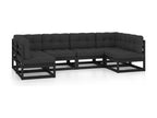 6-piece garden furniture set with cushions, black, solid pine wood, QLYA01152