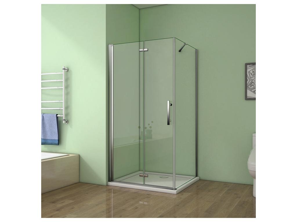 Pivoting and folding shower enclosure 76x70x185cm in 6mm anti-limescale glass, shower door, side panel with fixed corner bar TASV54184