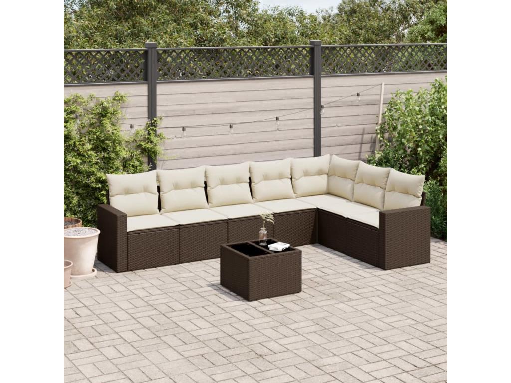 8-piece garden furniture set with brown resin wicker cushions AUNJ75933