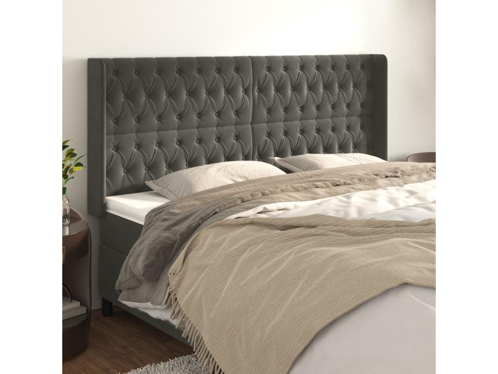 Headboard with wings, Dark Grey, 203x16x118/128 cm, Velvet, WQNZ37508