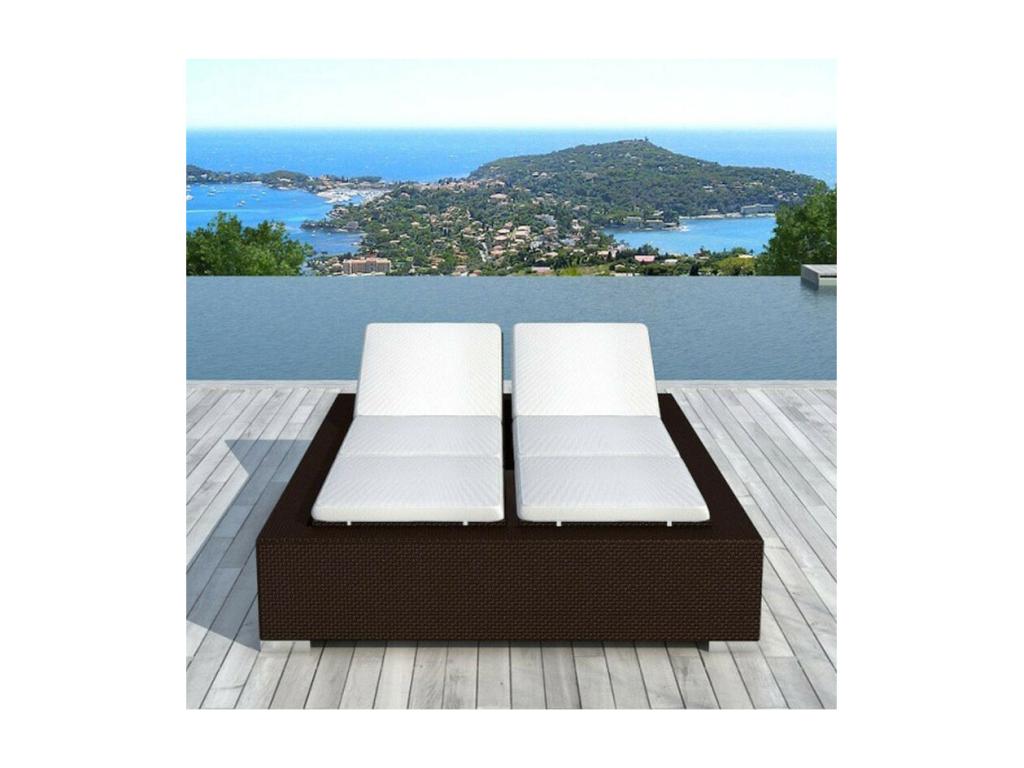 Double Sun Lounger in Woven Resin, Garden Style, 220cm, Chocolate, PHHM58683