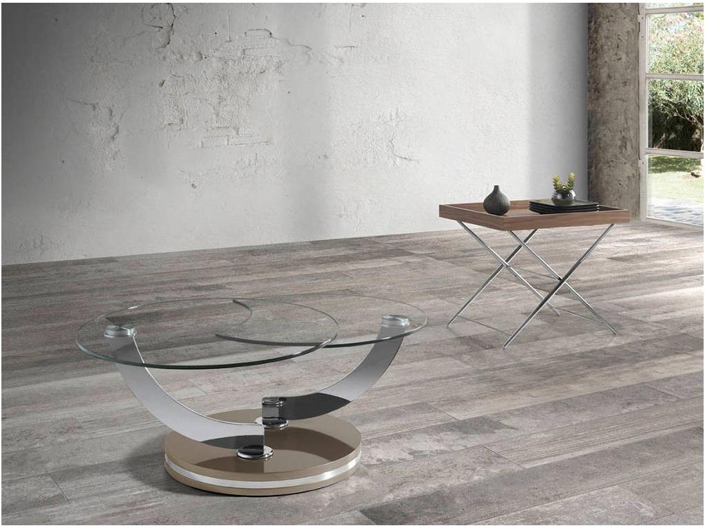 Dekonao XJXA90505 Side Table in Walnut Veneer and Stainless Steel