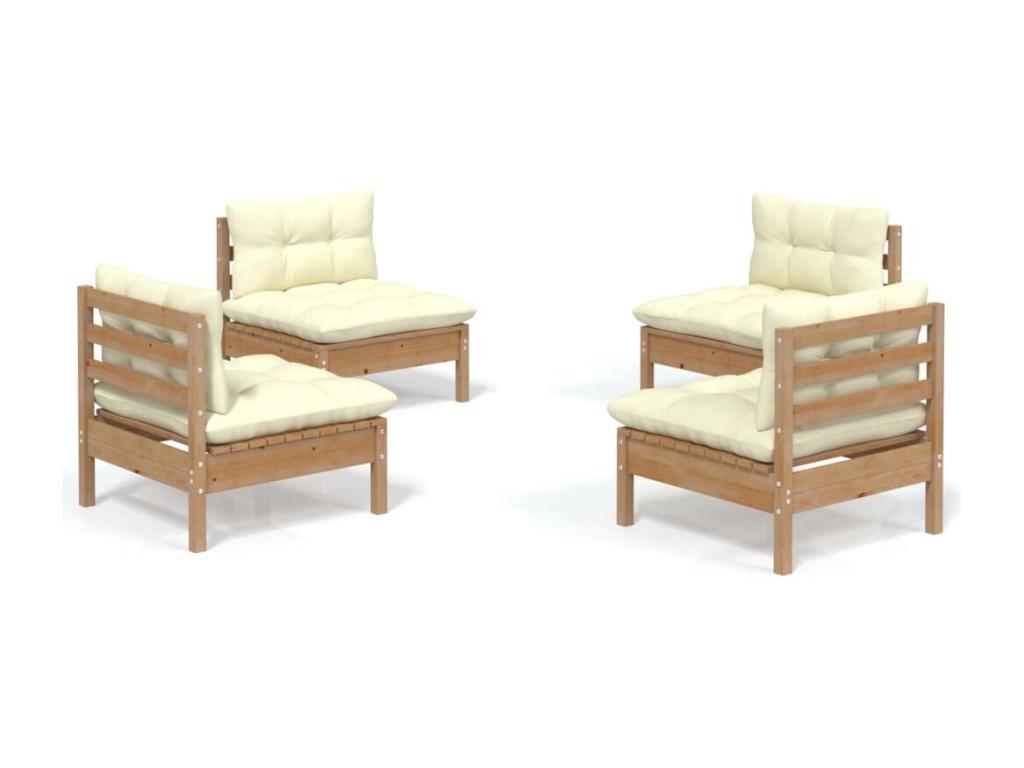4-piece garden furniture set with cream cushions, pine wood, LSHH83551