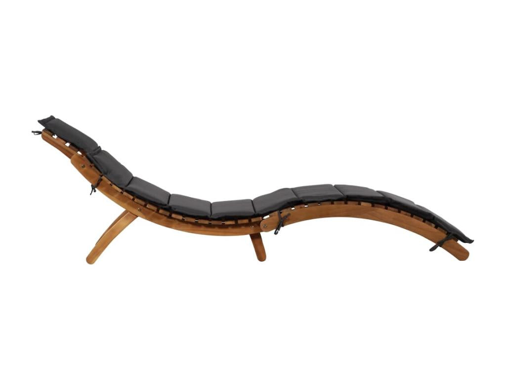 Chaise longue with cushion, solid Dekonao wood, dark grey, UZFV31684