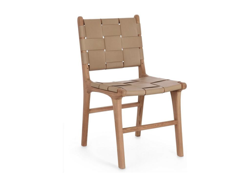 Set of 2 teak and leather chairs – Modern and durable – Light brown color DPLJ21754