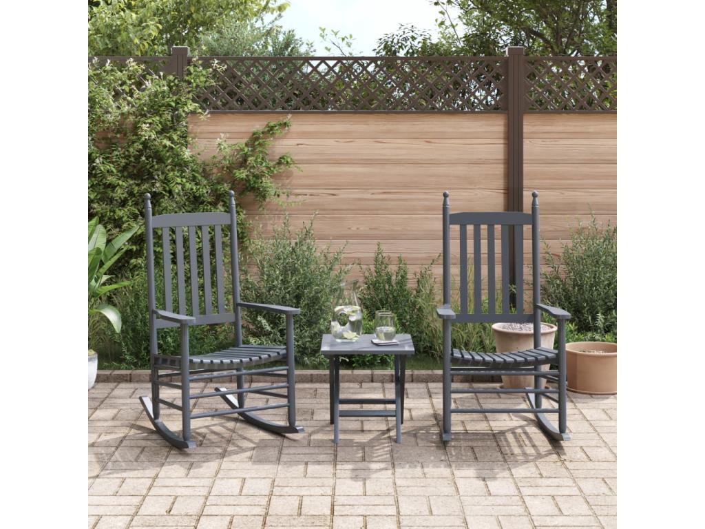 Rocking chairs with curved seats, set of 2, grey solid poplar KEEM92180