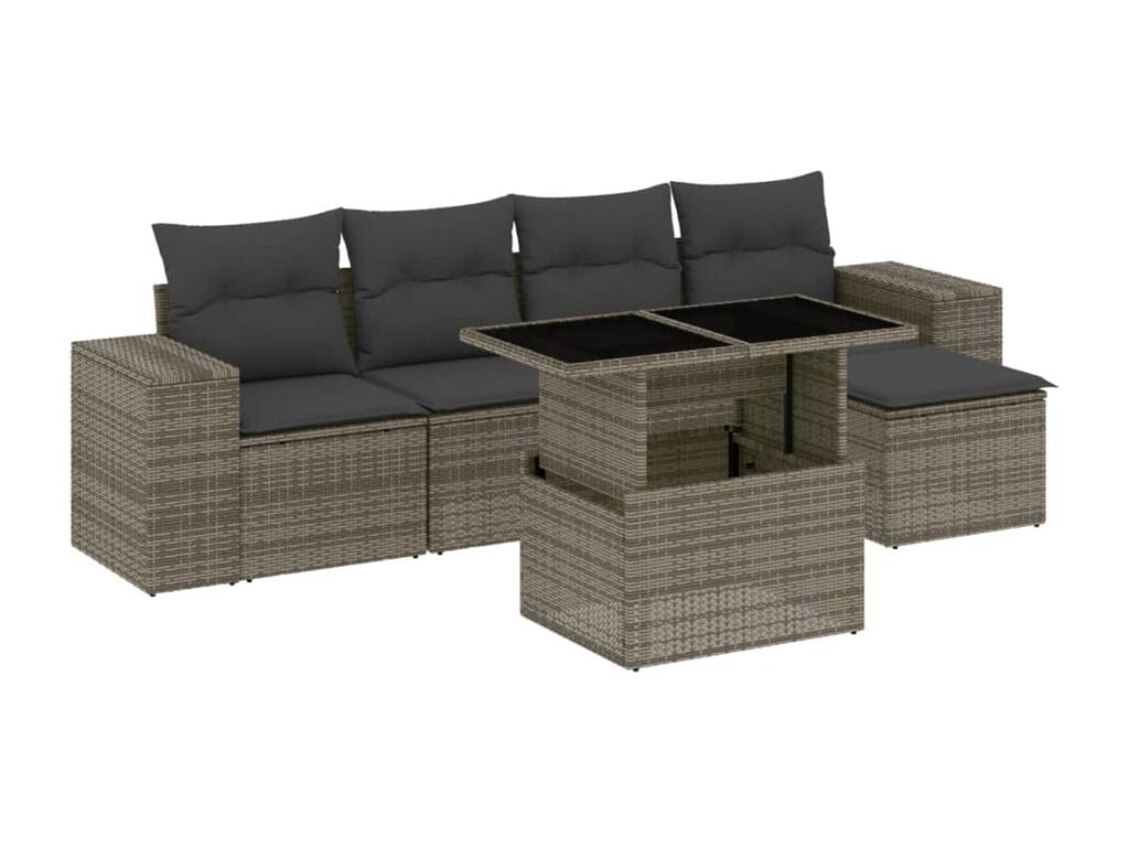 6-piece garden furniture set with grey resin wicker cushions QWLS50845