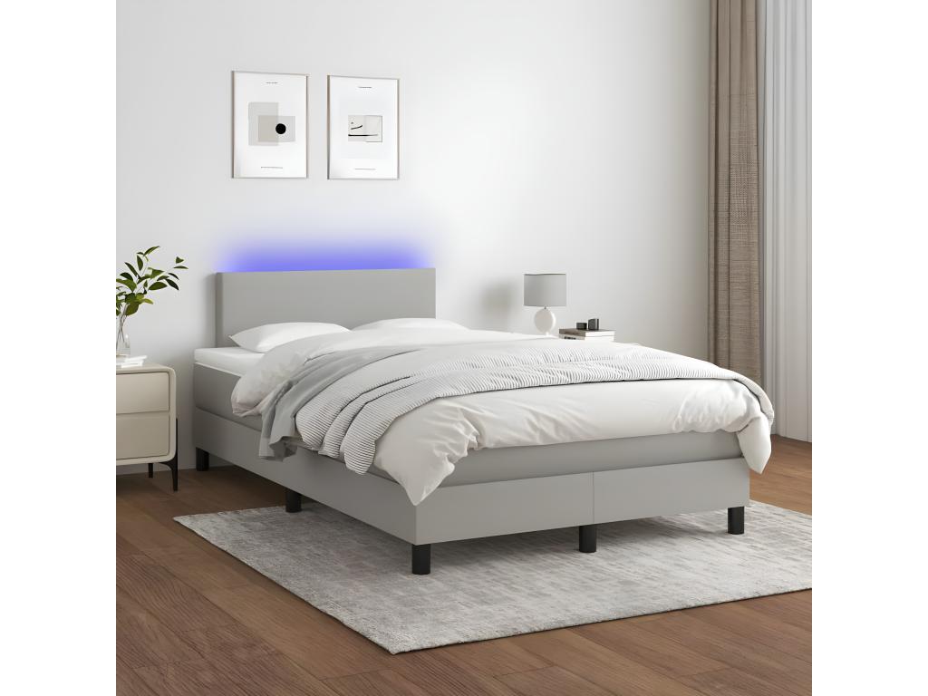 Dekonao bed base with LED light grey mattress 120x190 cm fabric GGSC19747