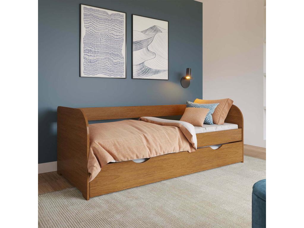 Dekonao OKIX84900 80x190 cm Solid Hazelnut Wood Daybed with Pull-Out Sofa Bed