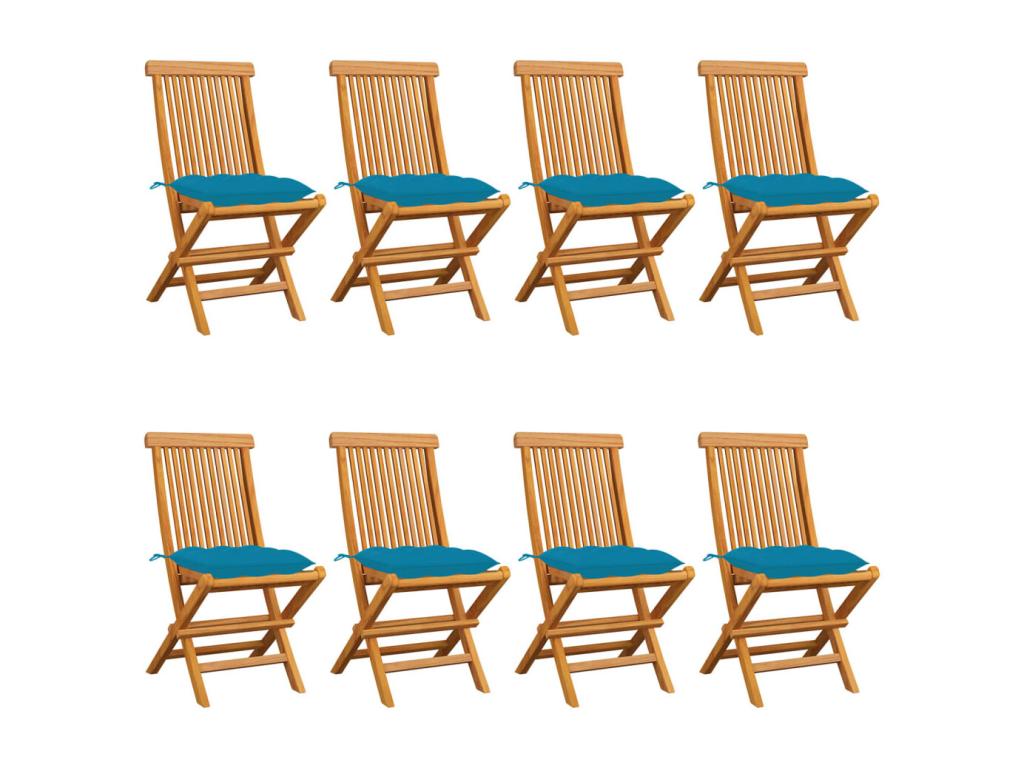 Garden chairs with light blue cushions, 8 pcs, solid teak, 2 RPYG33764