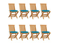 Garden chairs with light blue cushions, 8 pcs, solid teak, 2 RPYG33764