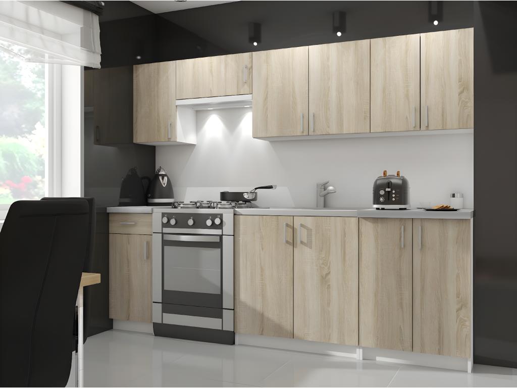 Dekonao W50 Modular White 50cm Wall Kitchen Cabinet with 1 Door, Oak Front, and 2 Shelves, 50x30.5x58cm, SFDQ75504