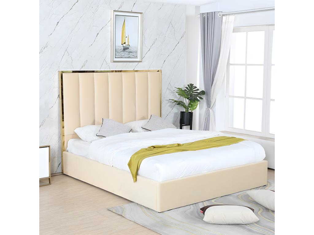 Dekonao Brass and Velvet Effect Storage Bed - Colors - Beige - Sizes - 160x200 DKWQ48919