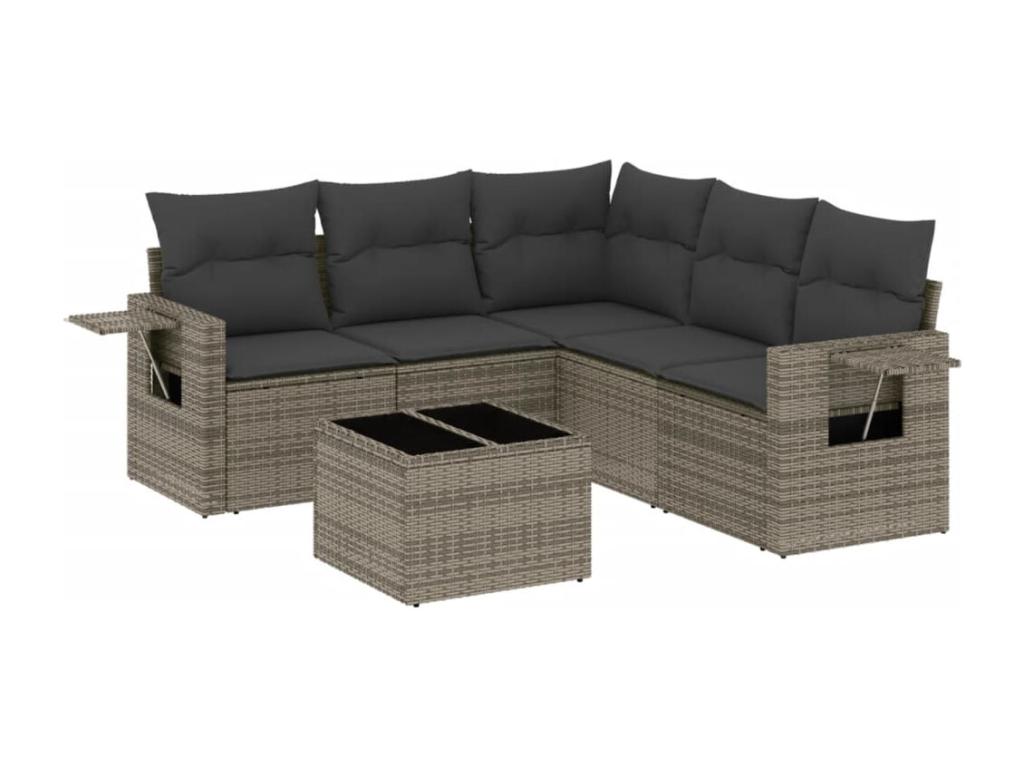 6-piece garden furniture set with grey resin wicker cushions MKYD59530
