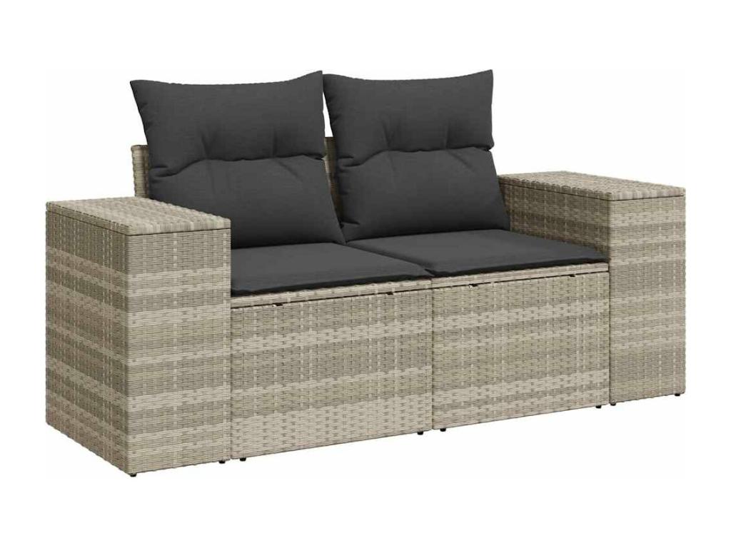 6-piece garden furniture set with light grey cushions, woven resin SMCG66328