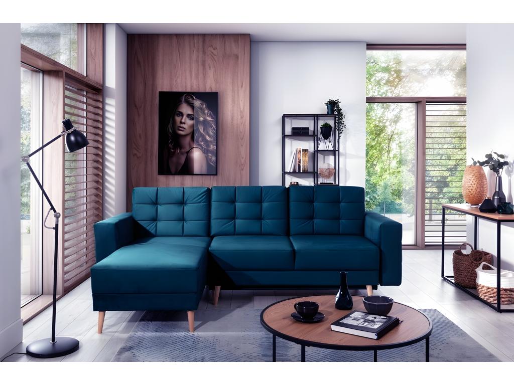 Dekonao convertible corner sofa - in quality fabric, 5-seater, dark blue, left-hand corner (front view) CCVW81249