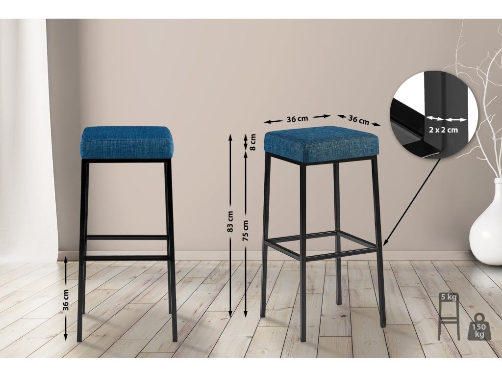Bar stool - Fabric / Black - Blue - Dekonao 85 BOOT04940